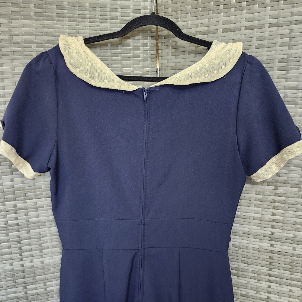 Stop Staring Navy Dress with Cream Trim - Picture 5 of 11